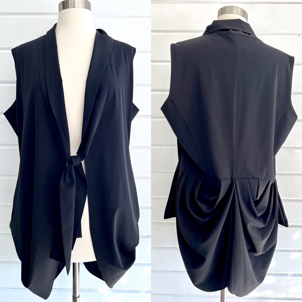 ELM DESIGN Lagenlook Tie Front Long Vest with Draped Back - 2 (US 8-10)